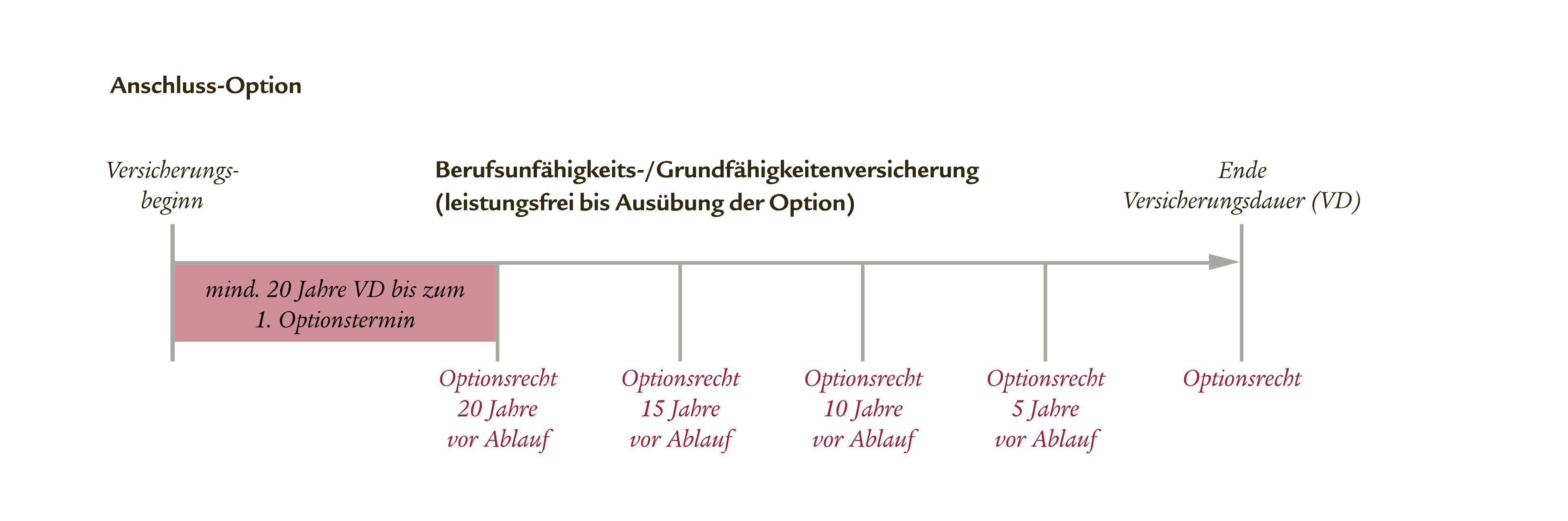 Anschluss-Option: Abschluss einer Pflegerentenversicherung 20, 15, 10 oder 5 Jahre vor Ablauf oder zum Laufzeitende