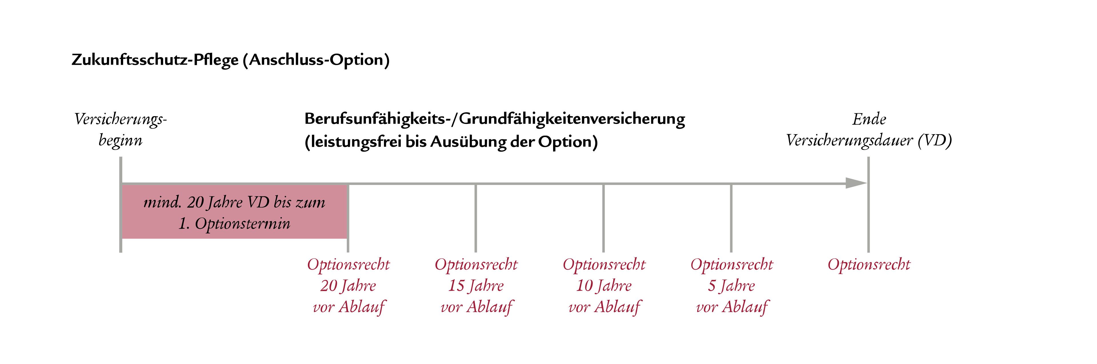 Anschluss-Option: Abschluss einer Pflegerentenversicherung 20, 15, 10 oder 5 Jahre vor Ablauf oder zum Laufzeitende