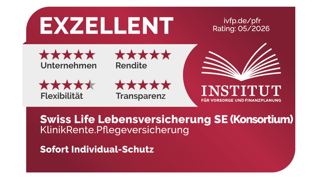 Auszeichnung für die Pflegeversicherung der KlinikRente von IVFP im Mai 2026